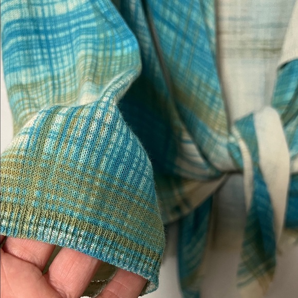 Sparrow Teal and Cream Tie-Front Cardigan - Picture 3 of 7